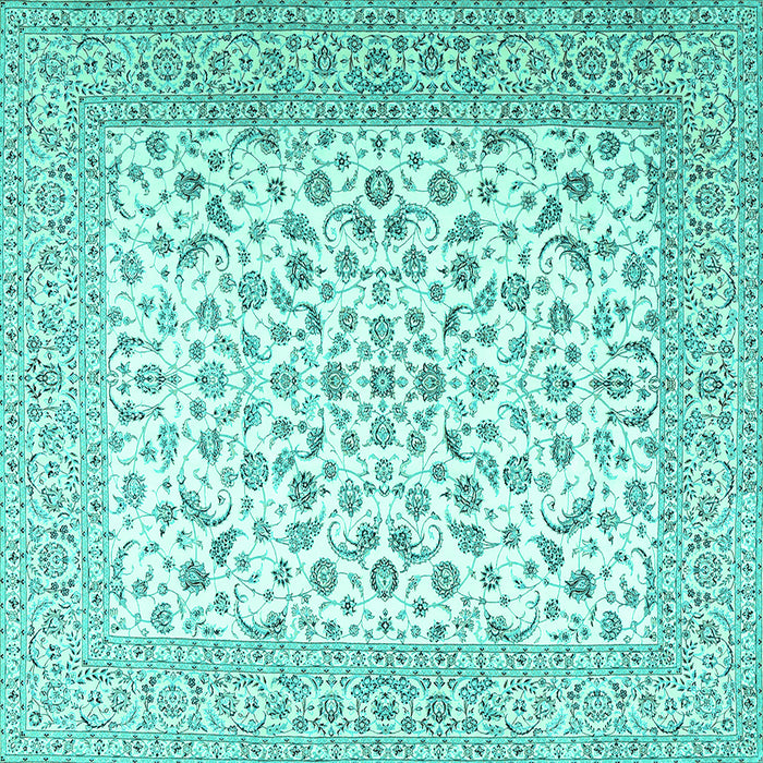 Square Machine Washable Persian Turquoise Traditional Area Rugs, wshtr2659turq