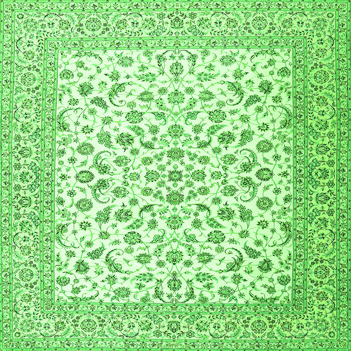 Round Machine Washable Persian Green Traditional Area Rugs, wshtr2659grn