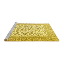 Sideview of Machine Washable Persian Yellow Traditional Rug, wshtr2659yw