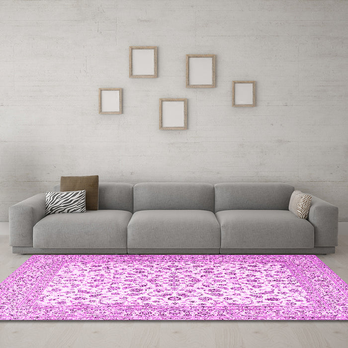 Machine Washable Persian Pink Traditional Rug in a Living Room, wshtr2659pnk