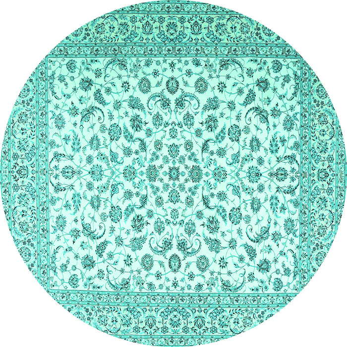 Round Machine Washable Persian Turquoise Traditional Area Rugs, wshtr2659turq
