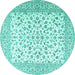 Round Machine Washable Persian Turquoise Traditional Area Rugs, wshtr2659turq