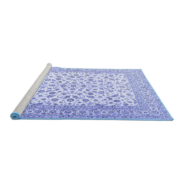 Sideview of Machine Washable Persian Blue Traditional Rug, wshtr2659blu