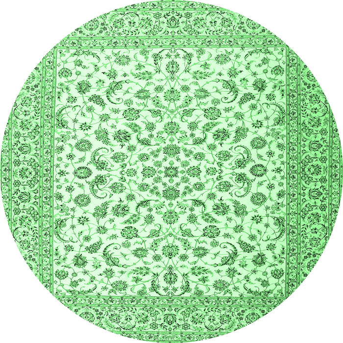 Round Machine Washable Persian Emerald Green Traditional Area Rugs, wshtr2659emgrn