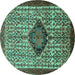 Round Machine Washable Persian Turquoise Traditional Area Rugs, wshtr265turq