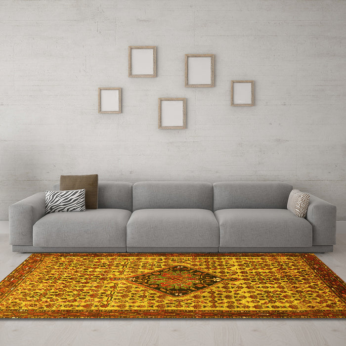 Machine Washable Persian Yellow Traditional Rug in a Living Room, wshtr265yw