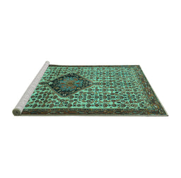 Sideview of Machine Washable Persian Turquoise Traditional Area Rugs, wshtr265turq