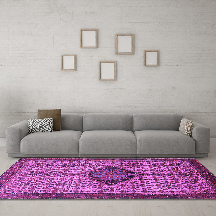 Machine Washable Persian Purple Traditional Area Rugs in a Living Room, wshtr265pur