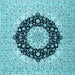 Square Machine Washable Medallion Light Blue Traditional Rug, wshtr2660lblu