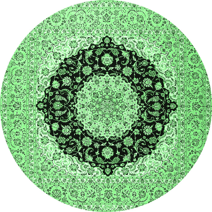 Round Medallion Emerald Green Traditional Rug, tr2660emgrn