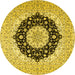 Round Machine Washable Medallion Yellow Traditional Rug, wshtr2660yw