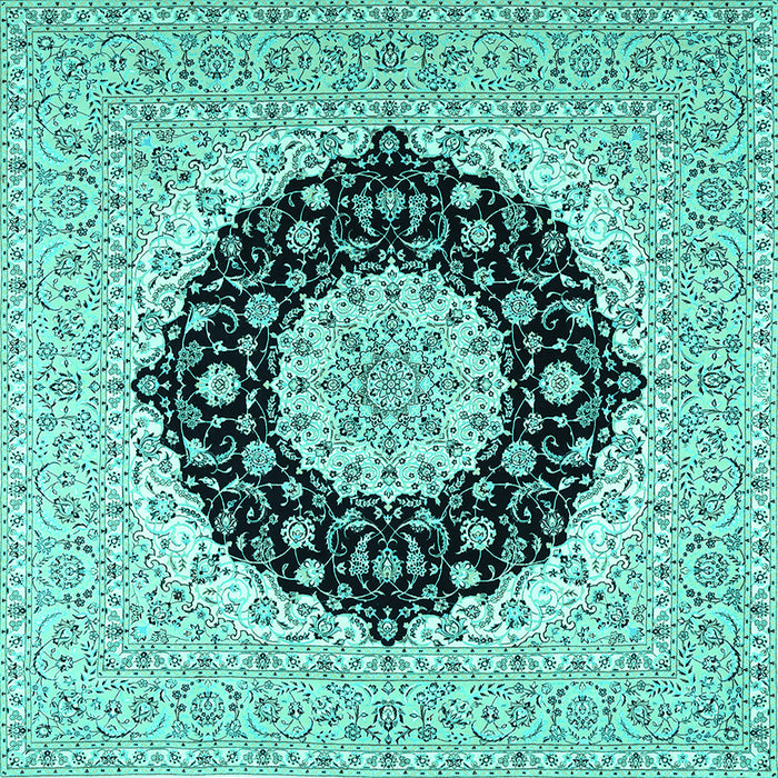 Square Machine Washable Medallion Turquoise Traditional Area Rugs, wshtr2660turq