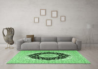 Machine Washable Medallion Emerald Green Traditional Rug, wshtr2660emgrn