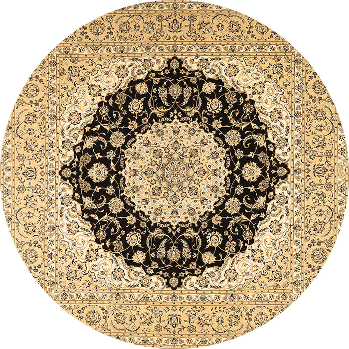 Round Machine Washable Medallion Brown Traditional Rug, wshtr2660brn