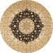 Round Machine Washable Medallion Brown Traditional Rug, wshtr2660brn