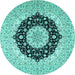 Round Machine Washable Medallion Turquoise Traditional Area Rugs, wshtr2660turq