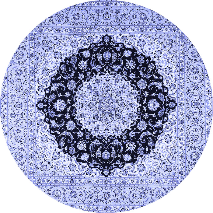 Round Machine Washable Medallion Blue Traditional Rug, wshtr2660blu
