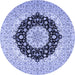 Round Machine Washable Medallion Blue Traditional Rug, wshtr2660blu