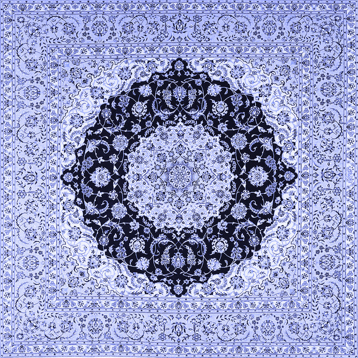 Square Machine Washable Medallion Blue Traditional Rug, wshtr2660blu