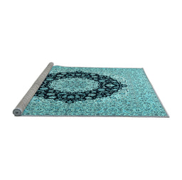 Sideview of Machine Washable Medallion Light Blue Traditional Rug, wshtr2660lblu