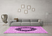 Machine Washable Medallion Pink Traditional Rug in a Living Room, wshtr2660pnk