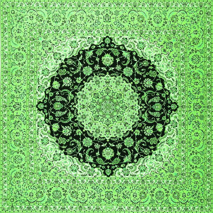 Round Machine Washable Medallion Green Traditional Area Rugs, wshtr2660grn