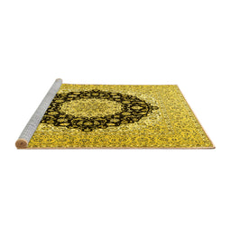 Sideview of Machine Washable Medallion Yellow Traditional Rug, wshtr2660yw