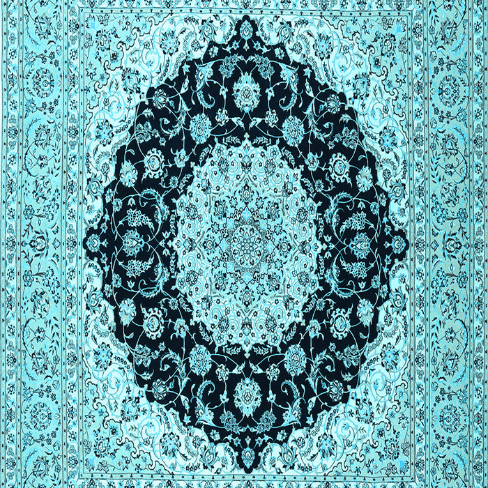Machine Washable Medallion Light Blue Traditional Rug, wshtr2660lblu