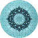 Round Machine Washable Medallion Light Blue Traditional Rug, wshtr2660lblu