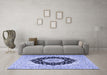 Machine Washable Medallion Blue Traditional Rug in a Living Room, wshtr2660blu