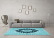 Machine Washable Medallion Light Blue Traditional Rug in a Living Room, wshtr2660lblu