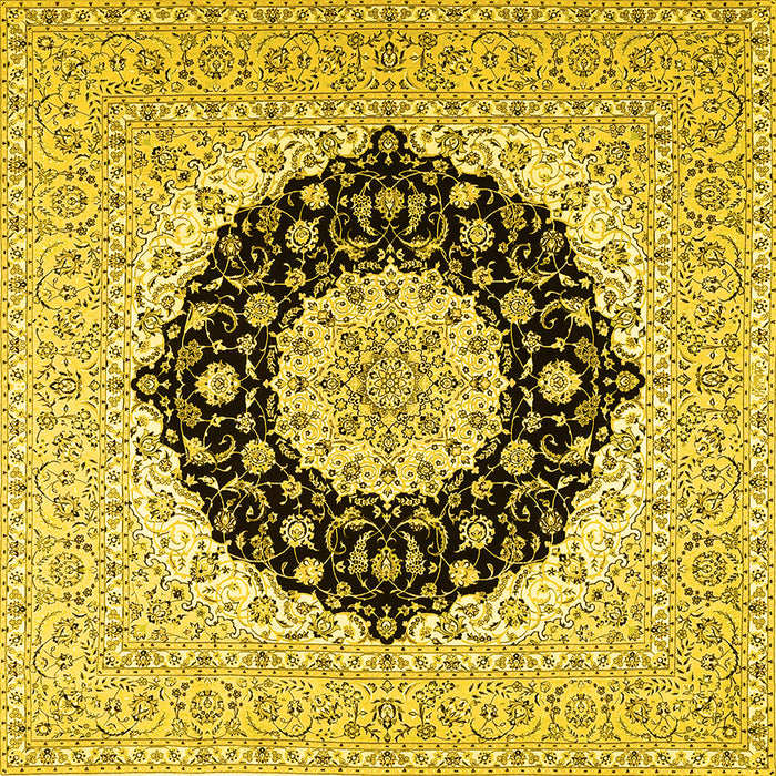 Square Machine Washable Medallion Yellow Traditional Rug, wshtr2660yw