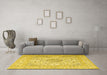 Machine Washable Medallion Yellow Traditional Rug in a Living Room, wshtr2661yw