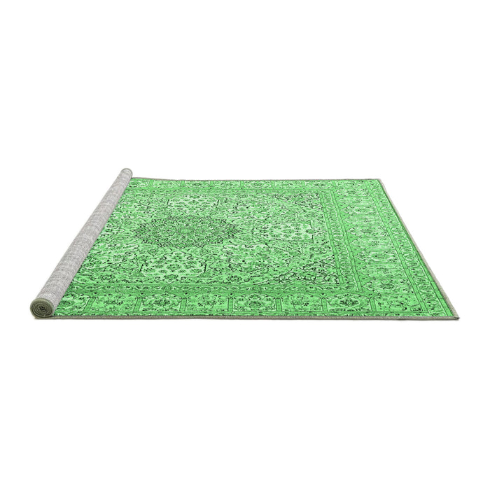 Sideview of Machine Washable Medallion Emerald Green Traditional Area Rugs, wshtr2661emgrn