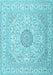 Machine Washable Medallion Light Blue Traditional Rug, wshtr2661lblu