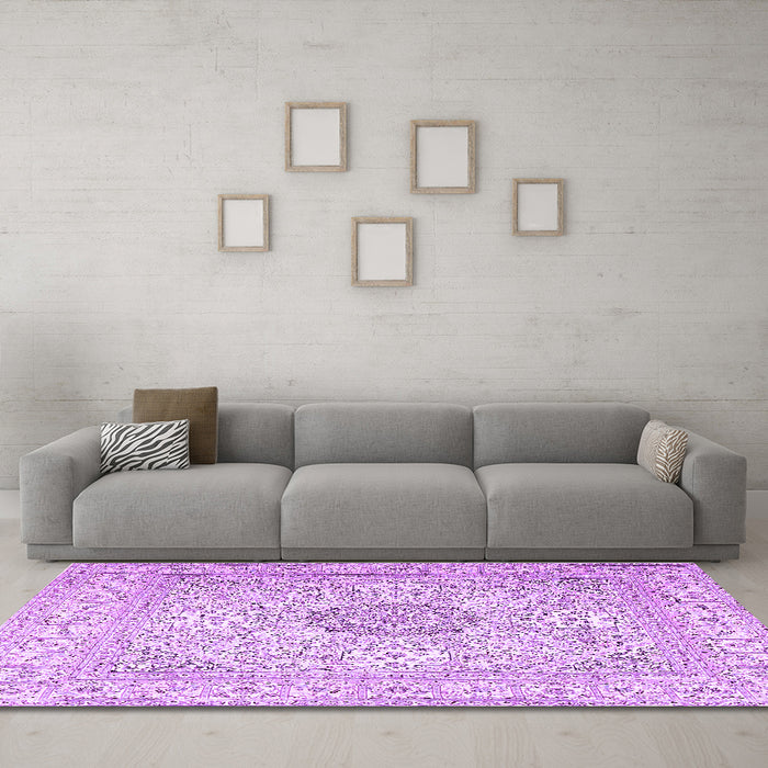 Machine Washable Medallion Purple Traditional Area Rugs in a Living Room, wshtr2661pur