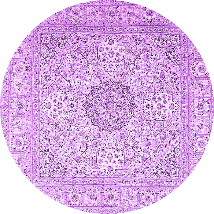 Round Machine Washable Medallion Purple Traditional Area Rugs, wshtr2661pur
