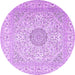 Round Machine Washable Medallion Purple Traditional Area Rugs, wshtr2661pur