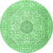 Round Medallion Emerald Green Traditional Rug, tr2661emgrn