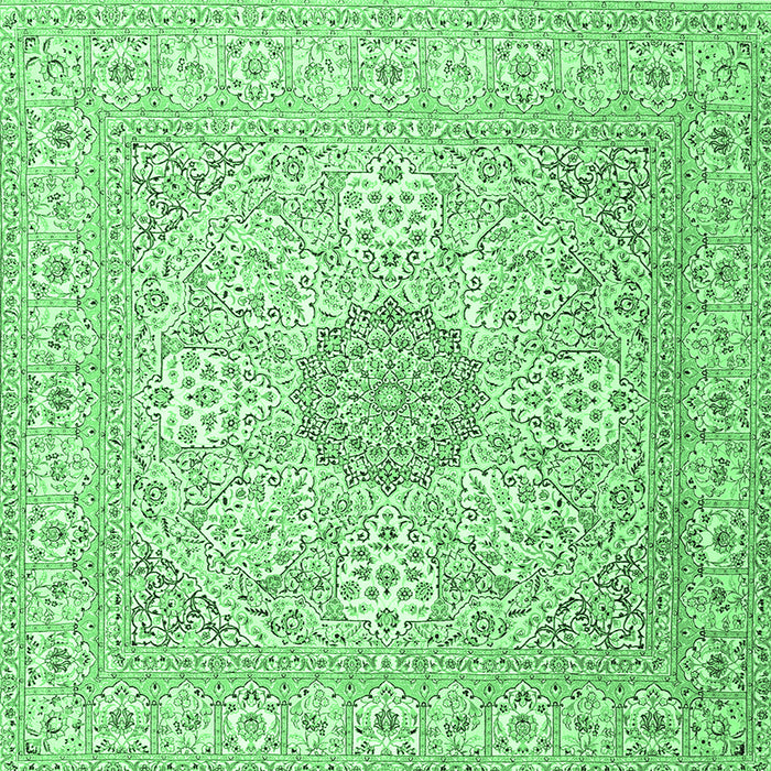 Square Machine Washable Medallion Emerald Green Traditional Area Rugs, wshtr2661emgrn