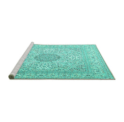 Sideview of Machine Washable Medallion Turquoise Traditional Area Rugs, wshtr2661turq