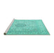 Sideview of Machine Washable Medallion Turquoise Traditional Area Rugs, wshtr2661turq