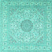 Square Machine Washable Medallion Turquoise Traditional Area Rugs, wshtr2661turq