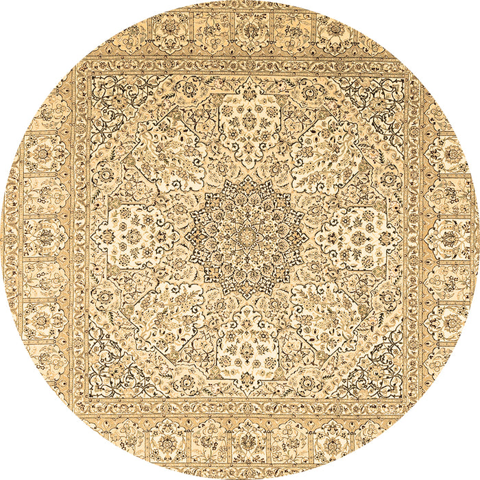 Round Machine Washable Medallion Brown Traditional Rug, wshtr2661brn