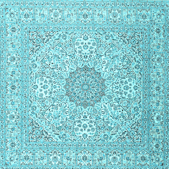 Square Machine Washable Medallion Light Blue Traditional Rug, wshtr2661lblu