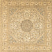 Square Machine Washable Medallion Brown Traditional Rug, wshtr2661brn