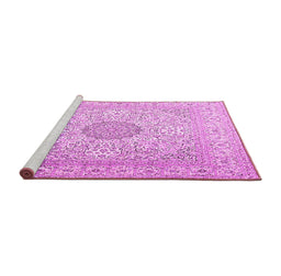 Sideview of Machine Washable Medallion Pink Traditional Rug, wshtr2661pnk
