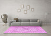 Machine Washable Medallion Pink Traditional Rug in a Living Room, wshtr2661pnk