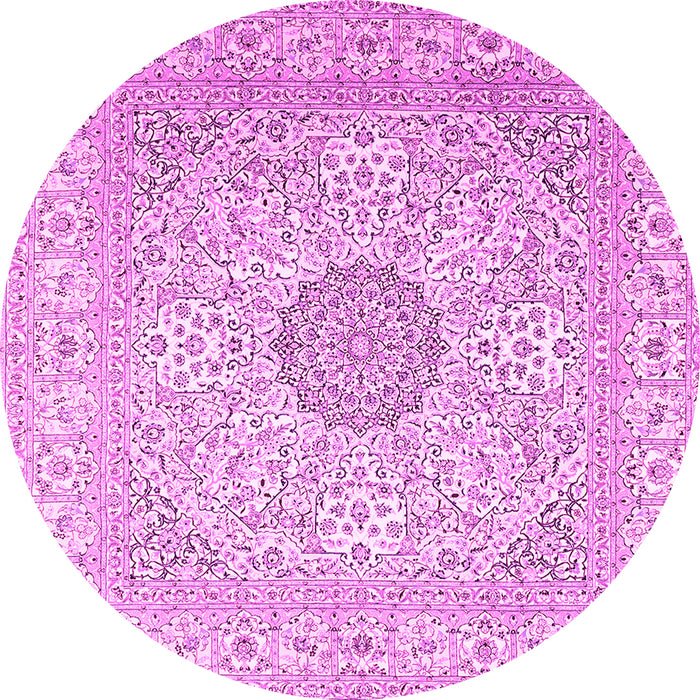 Round Machine Washable Medallion Pink Traditional Rug, wshtr2661pnk