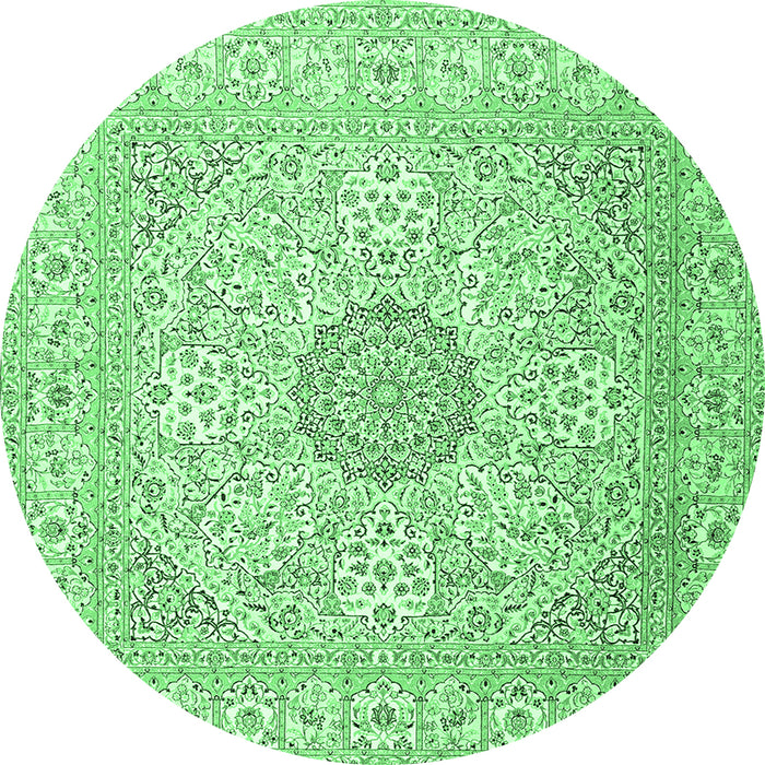 Round Machine Washable Medallion Emerald Green Traditional Area Rugs, wshtr2661emgrn
